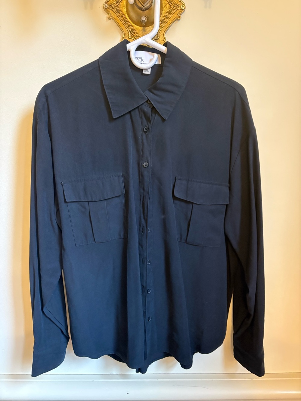 Nordstrom Rack Women's Black Button-Down Shirt with Front Flap Pockets